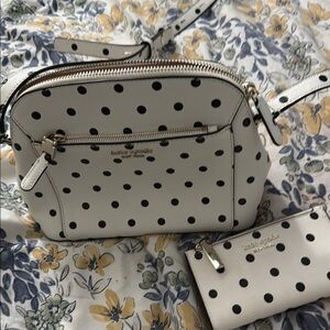 Kate Spade Cream and Black Polka Dot Crossbody Bag and wallet